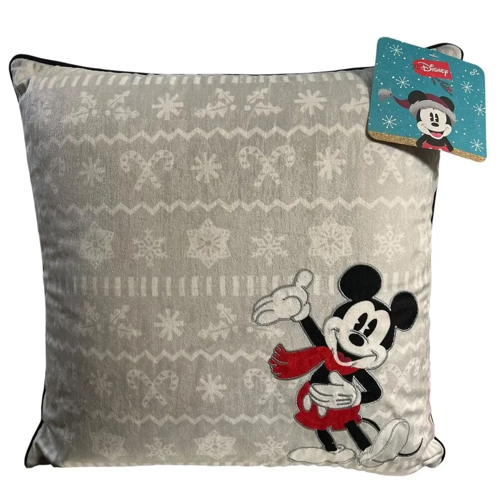 Disney Holiday Decor Pillow Mickey Mouse Poly Velvet Plush Scarf Snowflake New